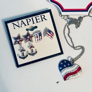 PATRIOTIC Jewelry Set Necklace and 3-Pr Earrings **NEW**